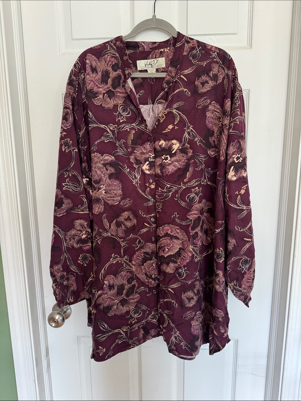 Kathryn Deene Plum Floral Button Cuff Blouse